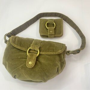 American Eagle Outfitters Y2K Olive Green Velour Shoulder Bag w/ Matching Wallet